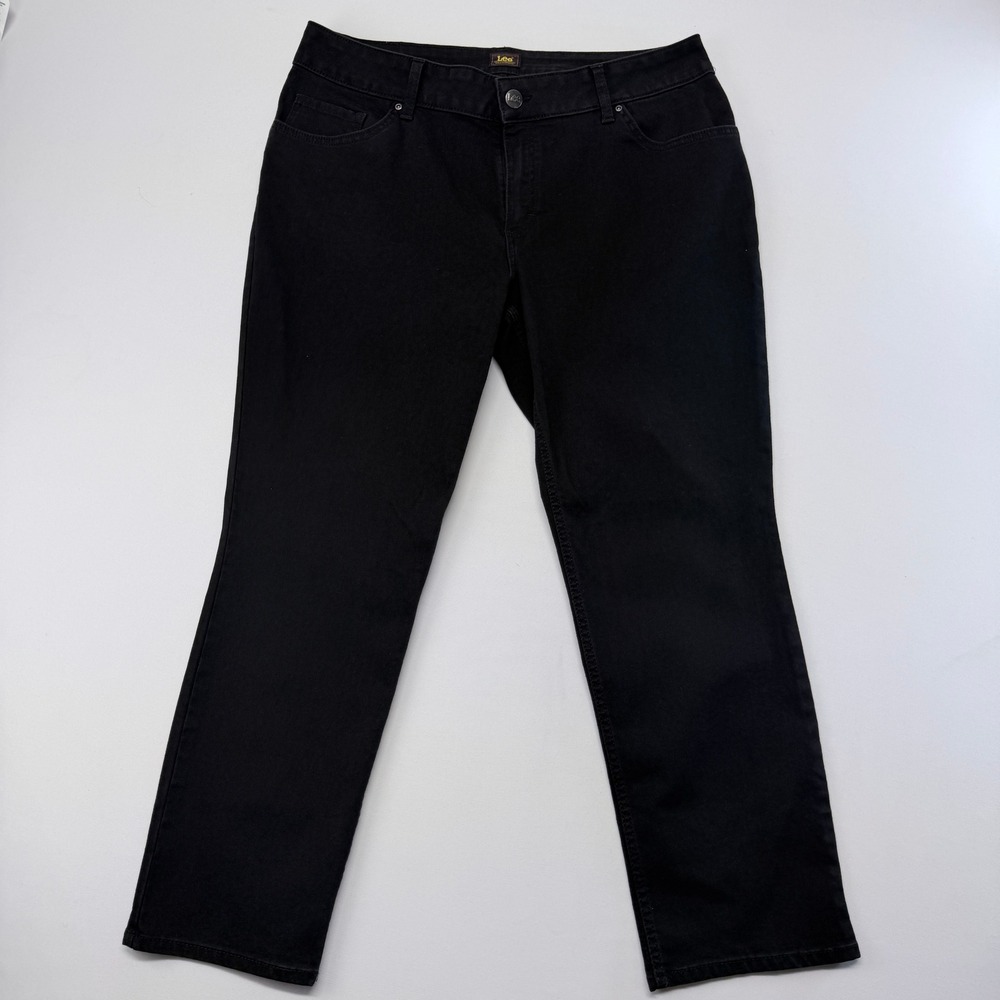 Lee Womens 18W Petite Black Straight Leg Stretch Denim Jeans